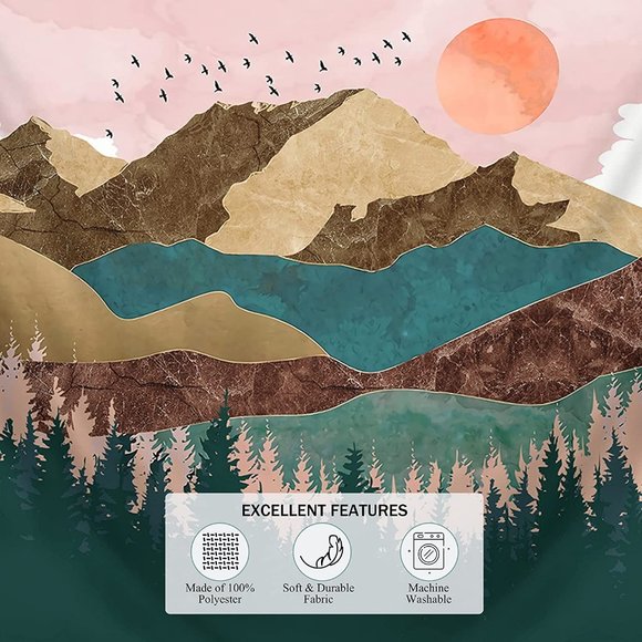 Mountain Tapestry Forest Tree 51.2" x 59.1" - Picture 4 of 7